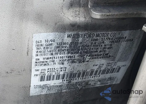 2005 Ford Five Hundred Limited z USA, uszkodzony, nr VIN 1FAFP25115G114953